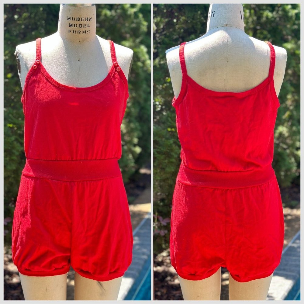 Vintage 1990s Red Knit Romper, Why Not? Size Medium